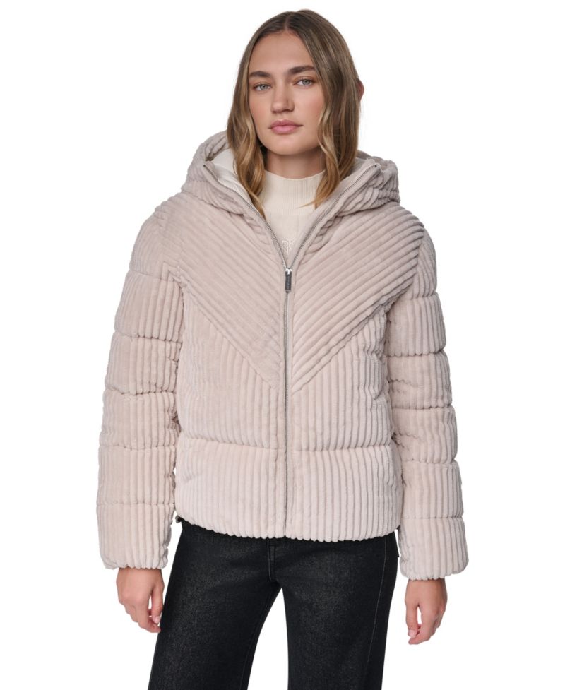 Women's Hooded Corduroy Puffer Jacket