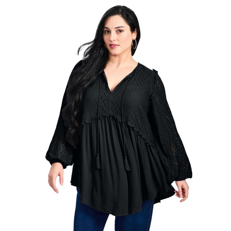 Women's Plus Size Haven Lace Yoke Top