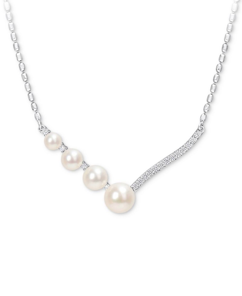 Cultured Freshwater Pearl (4 - 7-1/2mm) & Lab-Created White Sapphire (1/3 ct. t.w.) 18" Statement Necklace in Sterling Silver