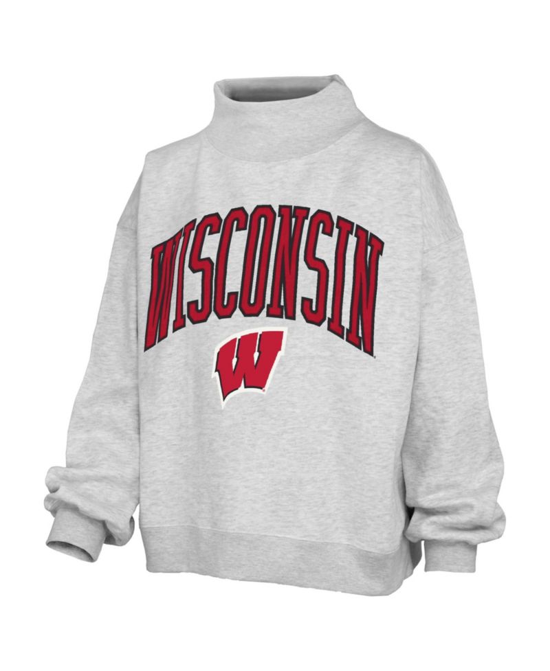 Women's Gray Wisconsin Badgers Nelson Texture Lingo Mock Neck Fleece Sweatshirt