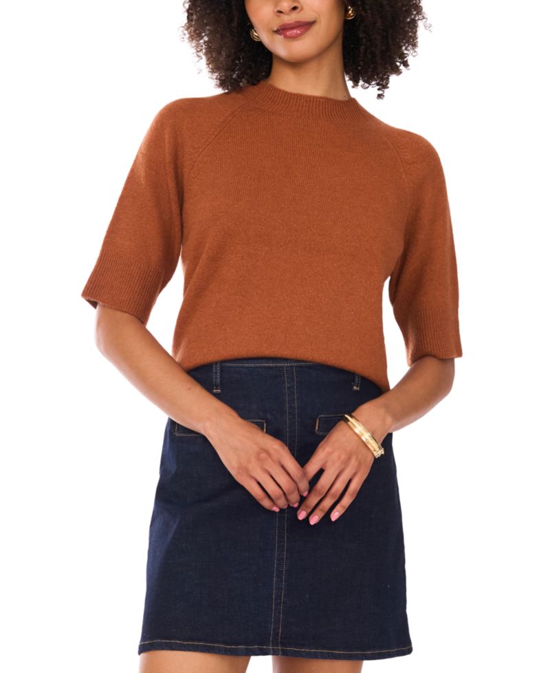 Women's Cozy Mock Neck Short-Sleeve Sweater