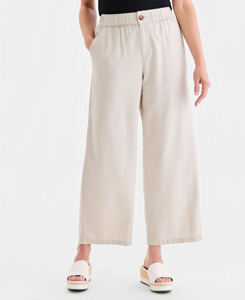 Women's Linen Blend Button-Front Wide-Leg Pants