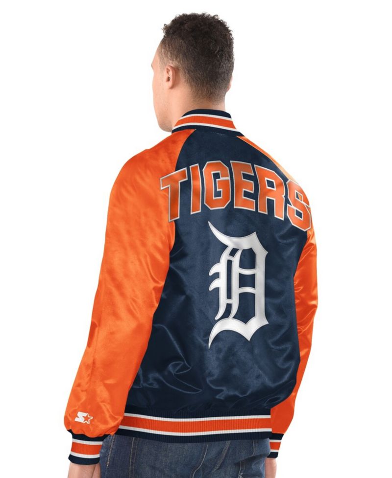 Men's Navy/Orange Detroit Tigers Raglan Blitz Varsity Jacket