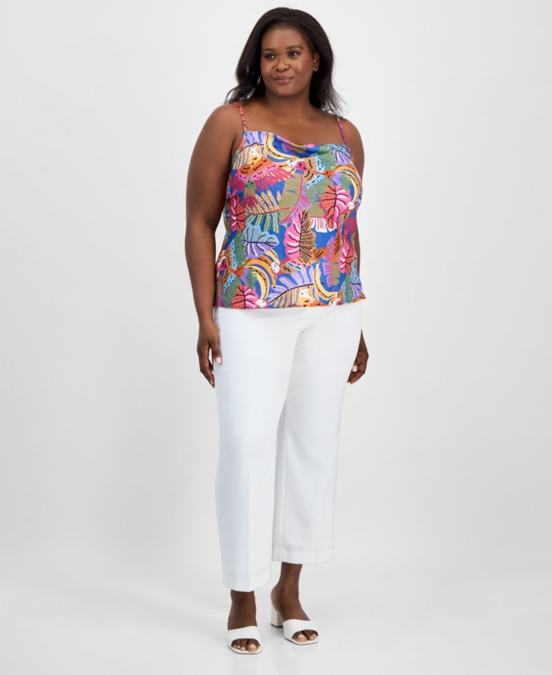 ASL Plus Size Printed Satin Draped-Neck Camisole Top