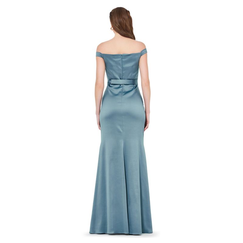 Women's Organza Floral Detail Pleated Satin Gown