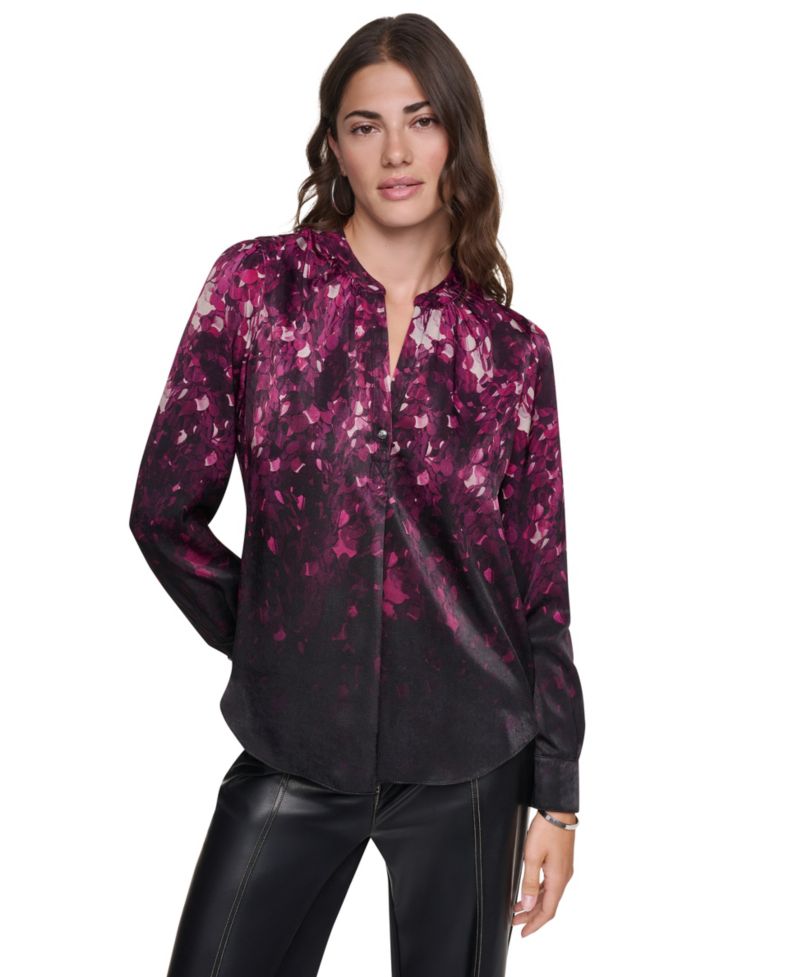 Women's Long-Sleeve Printed Satin Blouse