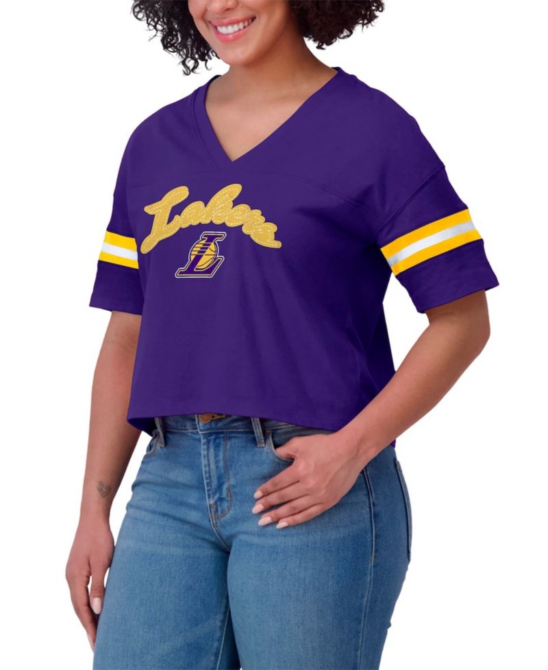 Women's Purple Los Angeles Lakers Plus Size Color Block Boxy V-Neck T-Shirt