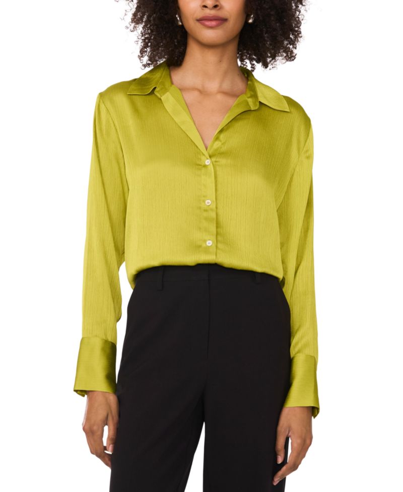 Women's Split-Neck Button Long-Sleeve Blouse