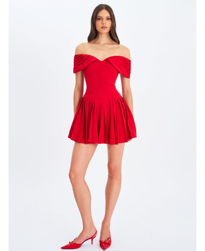 Women's Narelle Crimson Off-Shoulder Sweetheart Drop Waist Mini Dress