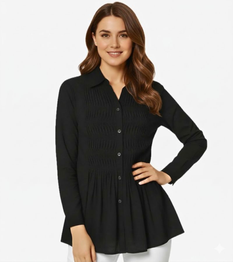 Women's Cotton Poplin Pintuck Detail Lucky Star Shirt