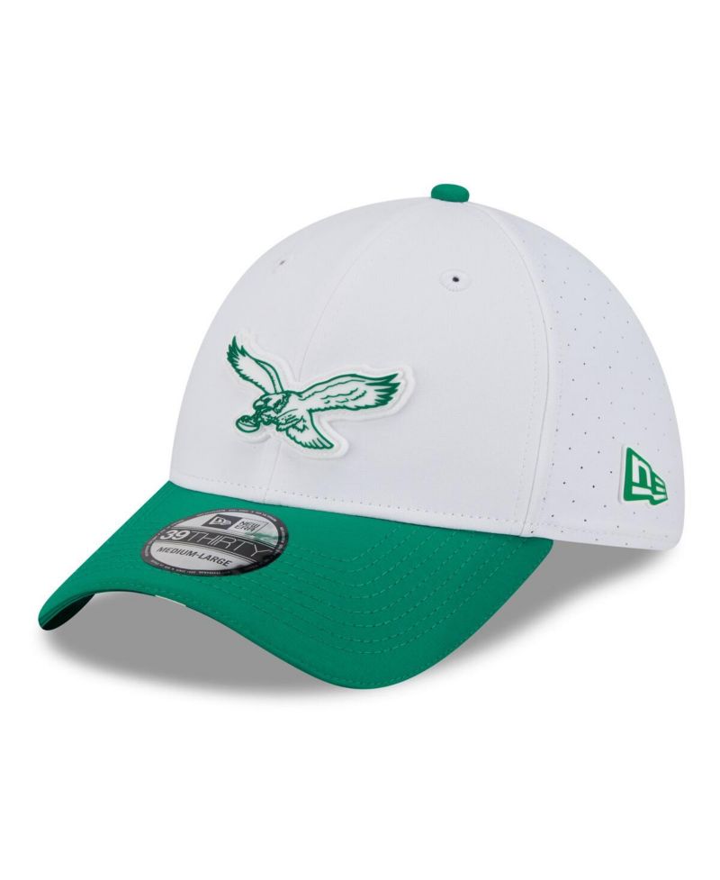 Men's White/Kelly Green Philadelphia Eagles 2025 NFL Training Camp Throwback Logo 39THIRTY Flex Hat