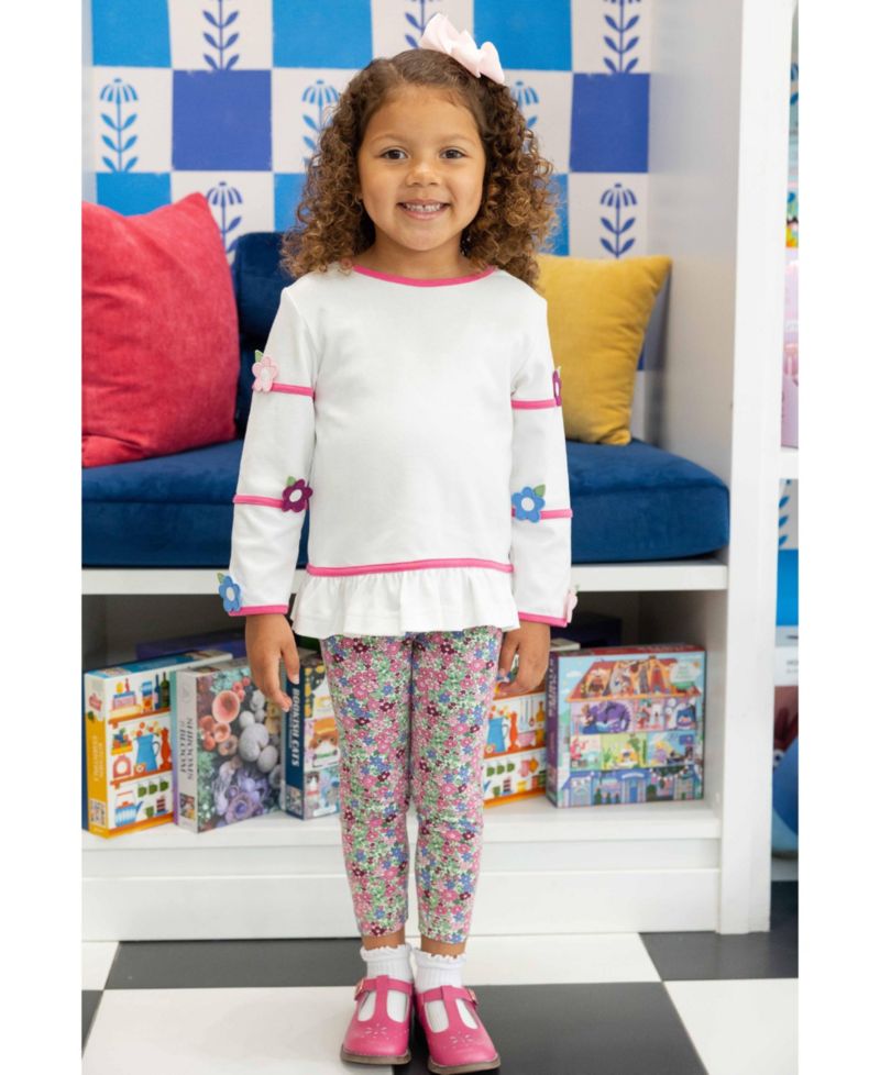 Little Girls (4-6X) Knit Tunic Set with Flowers