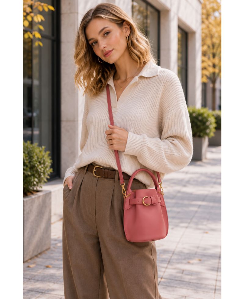 Blair Leather Small Bucket Bag Women's Crossbody Purse with Belt Drawstring