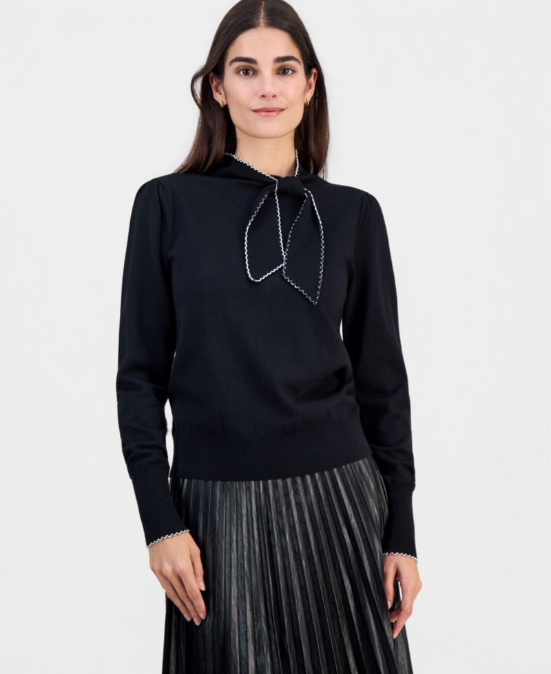 Women's Contrast-Tipped Bow-Tie Sweater