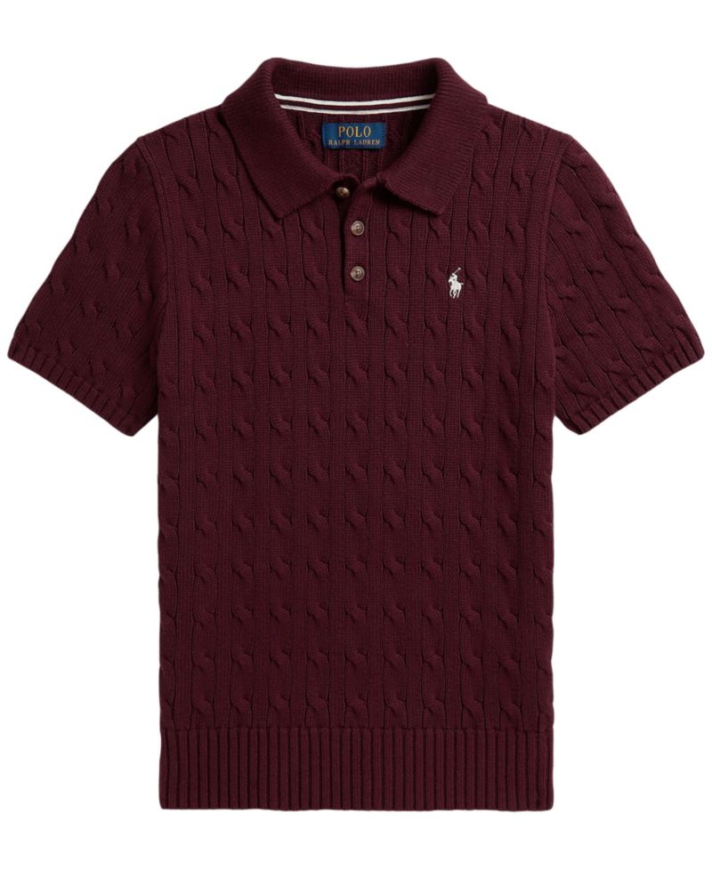 Boys' 8-20 Cable-Knit Cotton Polo Sweater