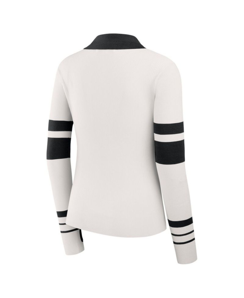 Women's White Pittsburgh Steelers Ribbed Henley Polo Sweater