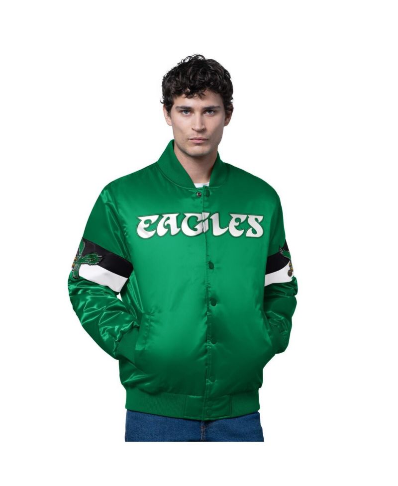 Men's Kelly Green Philadelphia Eagles Triple Option Satin Varsity Vintage Logo Full-Snap Jacket