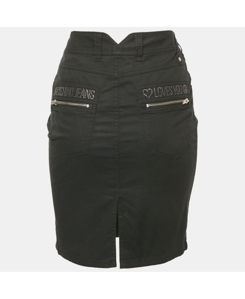 Women's Jeans Black Cotton Logo Stud Detail Mini Skirt