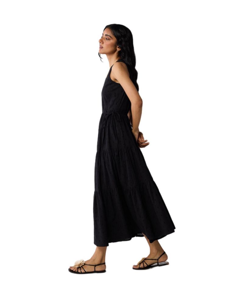 Women's Sleeveless Embroidered Wrap Dress with Tiers