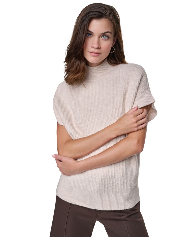 Women's Sleeveless Mock Neck Extended-Shoulder Sweater