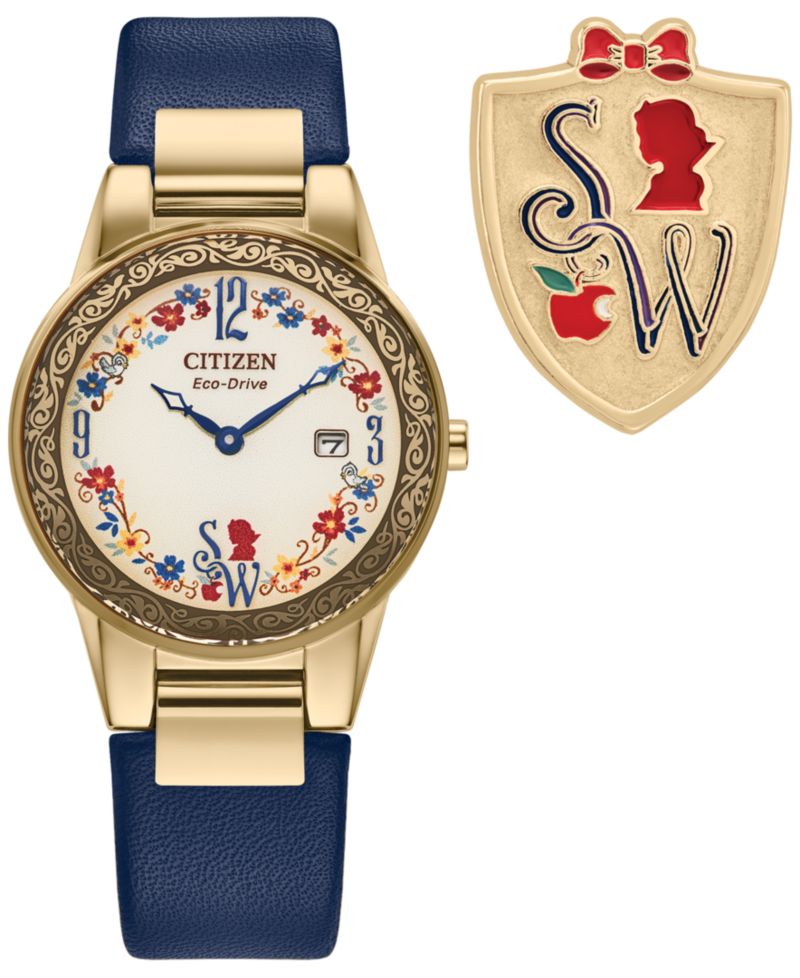 Eco-Drive Women's Disney Snow White Blue Leather Strap Watch 30mm Gift Set