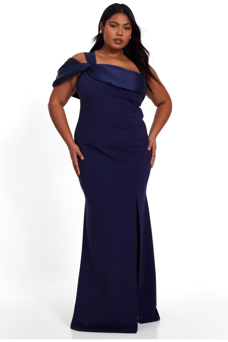 Plus Size Satin One Shoulder Maxi Dress