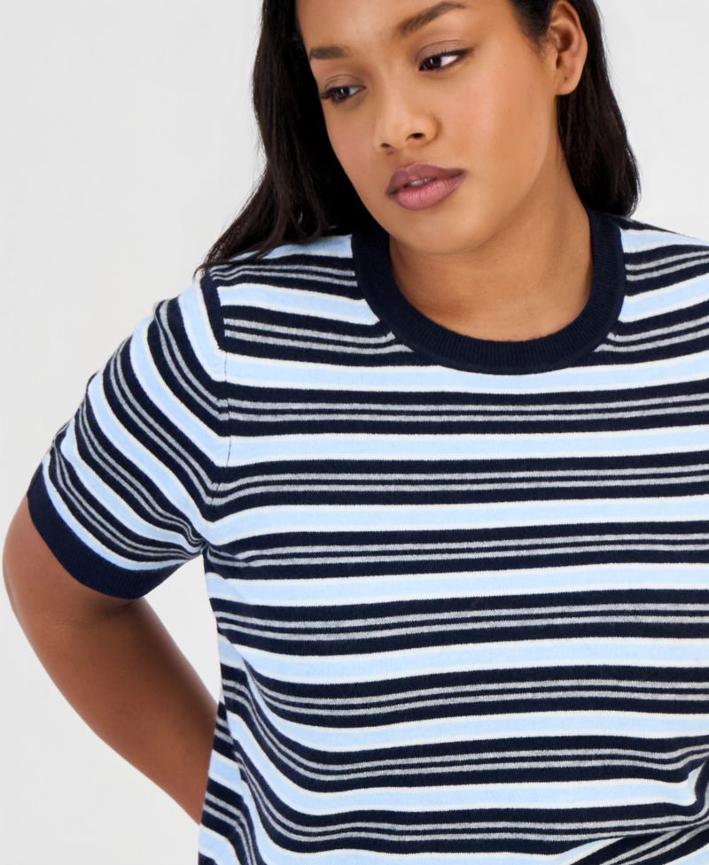 Trendy Plus Size Mallory Striped Sweater-Knit T-Shirt