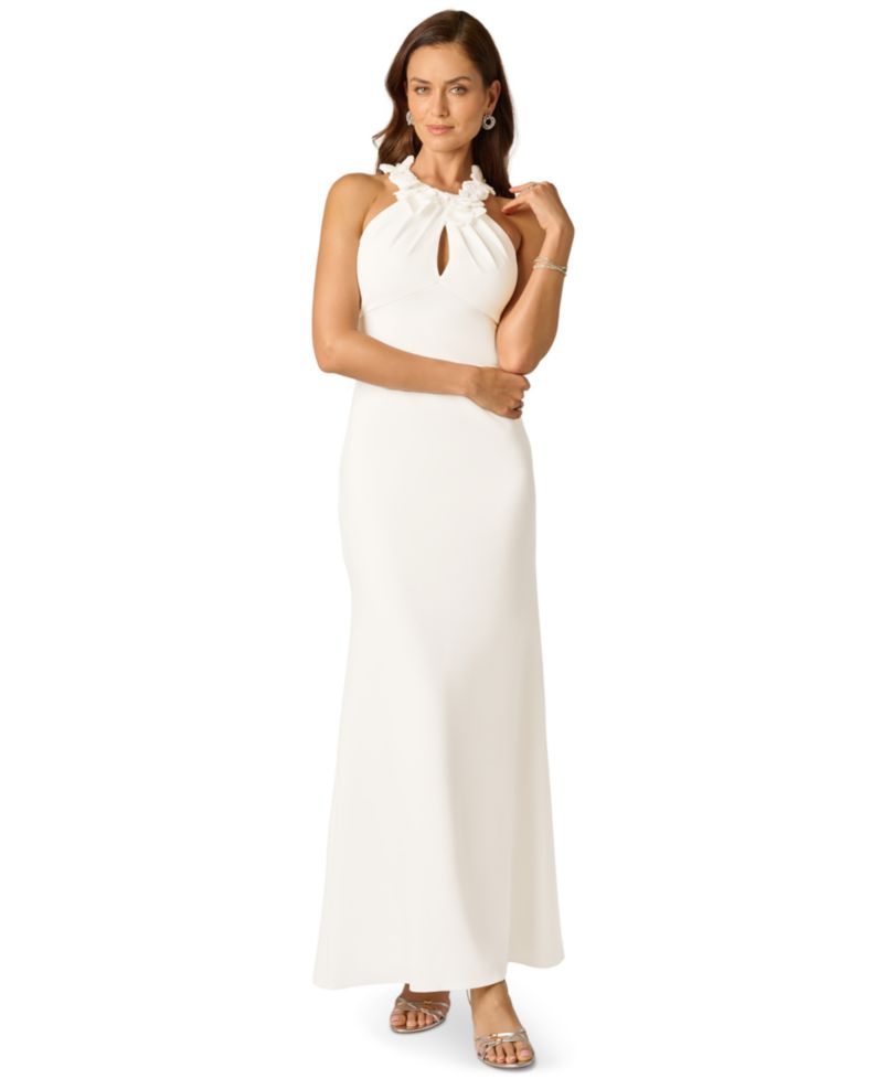 Women's Rosette Halter Crepe Gown