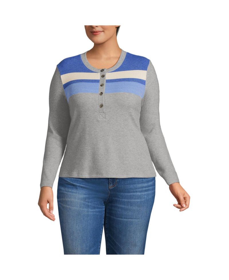 Plus Size Long Sleeve Cozy Rib Henley Top