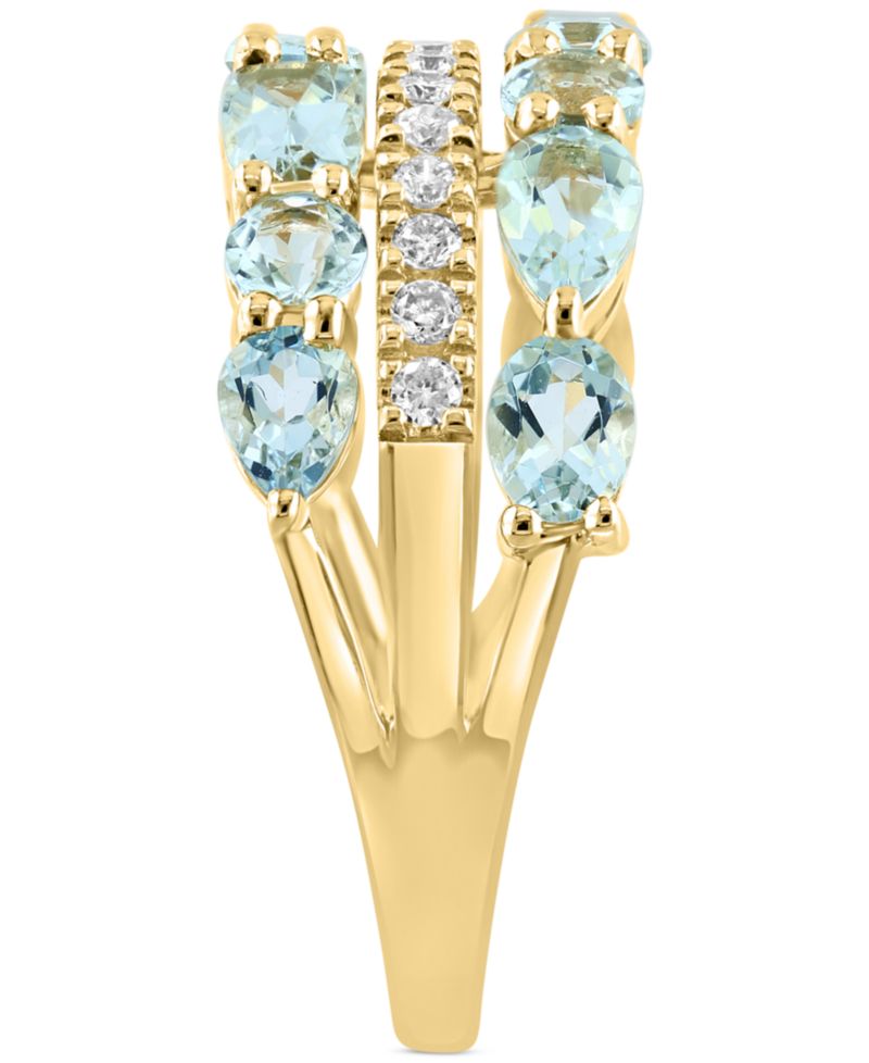 EFFY® Aquamarine (2-1/3 ct. t.w.) & Diamond (1/5 ct. t.w.) Multirow Ring in 14k Gold