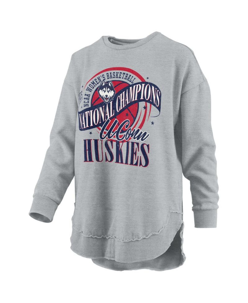 Women's Gray UConn Huskies 2025 WBB National Champions M&eacute;lange Poncho Pullover Sweatshirt