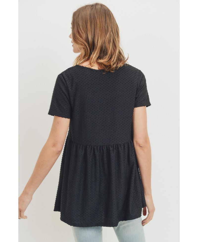 Maternity Swiss Dot V-Neck Empire Waist Short Sleeve Top