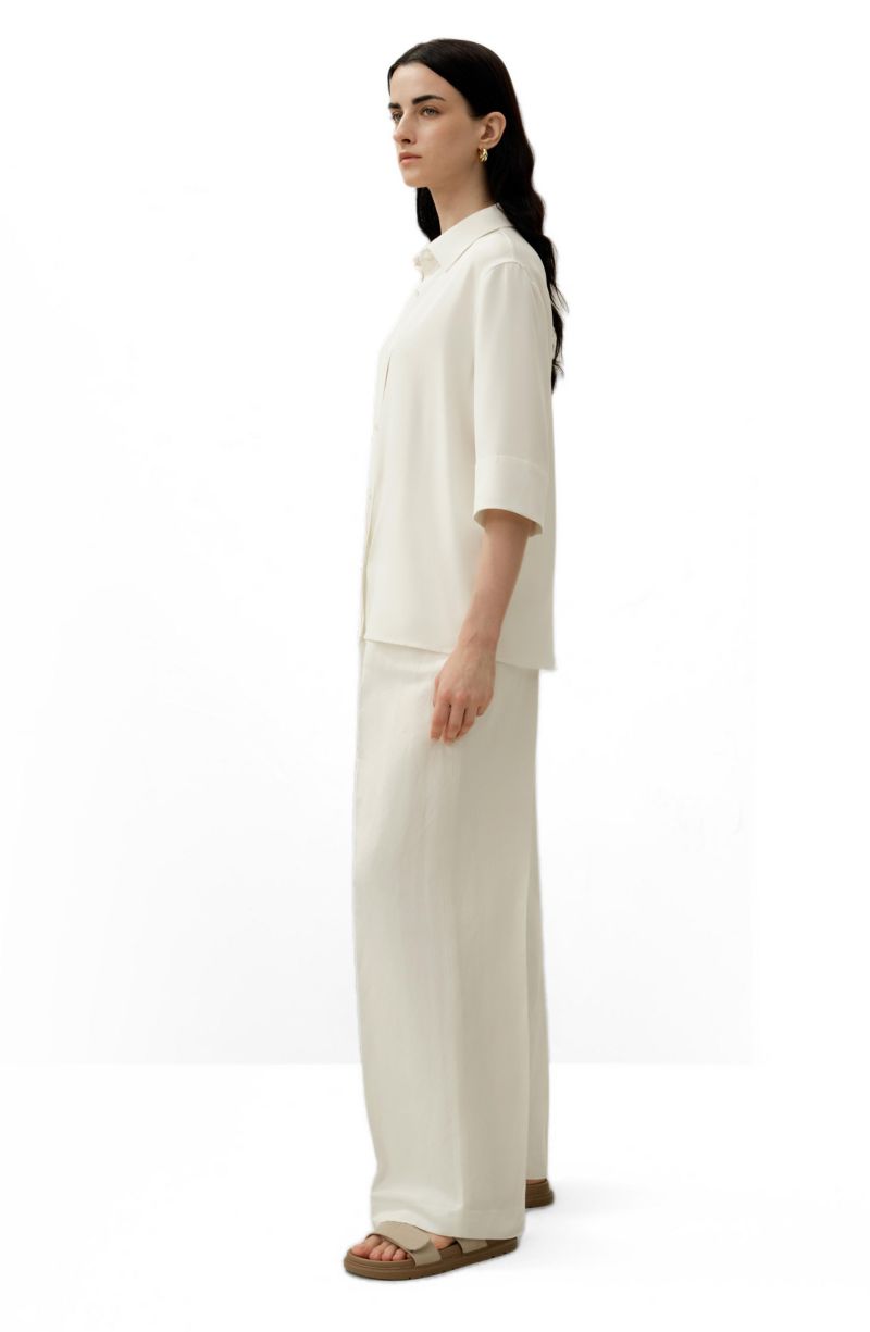 Women's Heavy Silk Crepe Relaxed Half-Sleeve Shirt