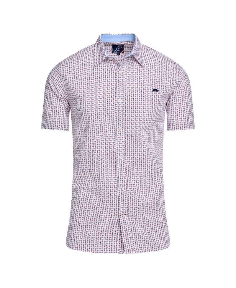 Men's Short Sleeve Flower Cotton Poplin Shirt