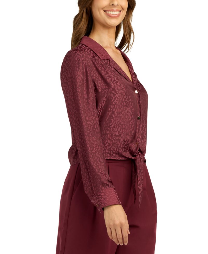 Juniors' Satin Jacquard Collared Blouse