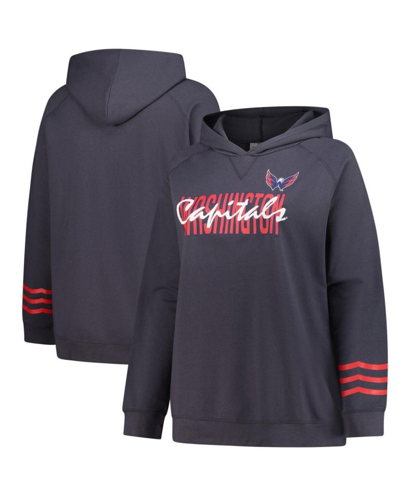 Women's Charcoal Washington Capitals Plus Size Lightweight Fleece Raglan Pullover Hoodie