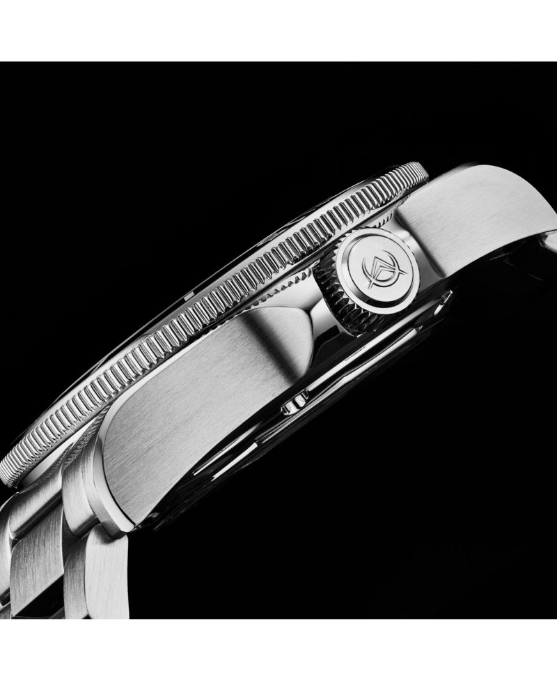 Vathos3 Men's Swiss Made Diver Watch 43mm Silver Tone Stainless Steel Case Black Dial Rotating Bezel Sapphire Crystal 200M Water Resistant
