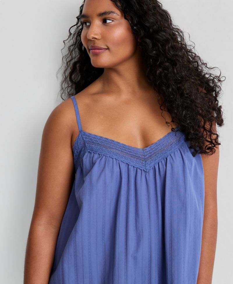 Women's Lace-Trim V-Neck Cotton Chemise Nightgown