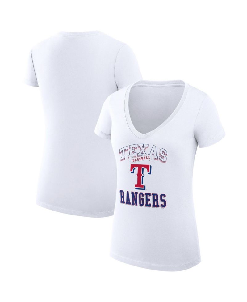 Women's White Texas Rangers Super-Slim Fit Lightweight Team Logo Graphic V-Neck T-Shirt