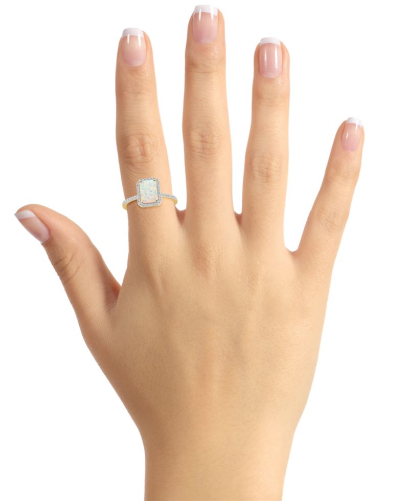 Lab-Created Ruby (2 ct. t.w.) & Lab-Created White Sapphire (1/4 ct. t.w.) Emerald-Cut Halo Ring in 10k Gold (Also in Additional Gemstones)