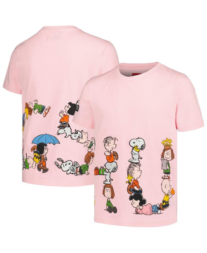 Big Boys and Girls Pink Peanuts Hugs Squad T-Shirt