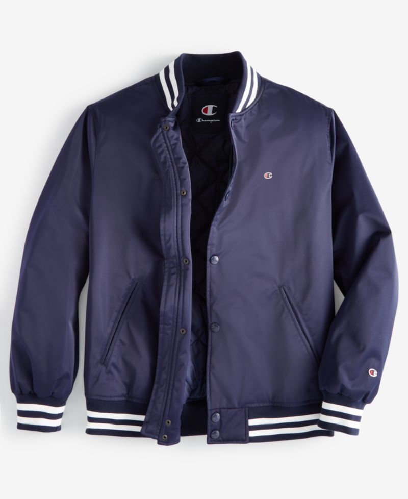 Men's Classic Logo Striped-Trim Varsity Jacket