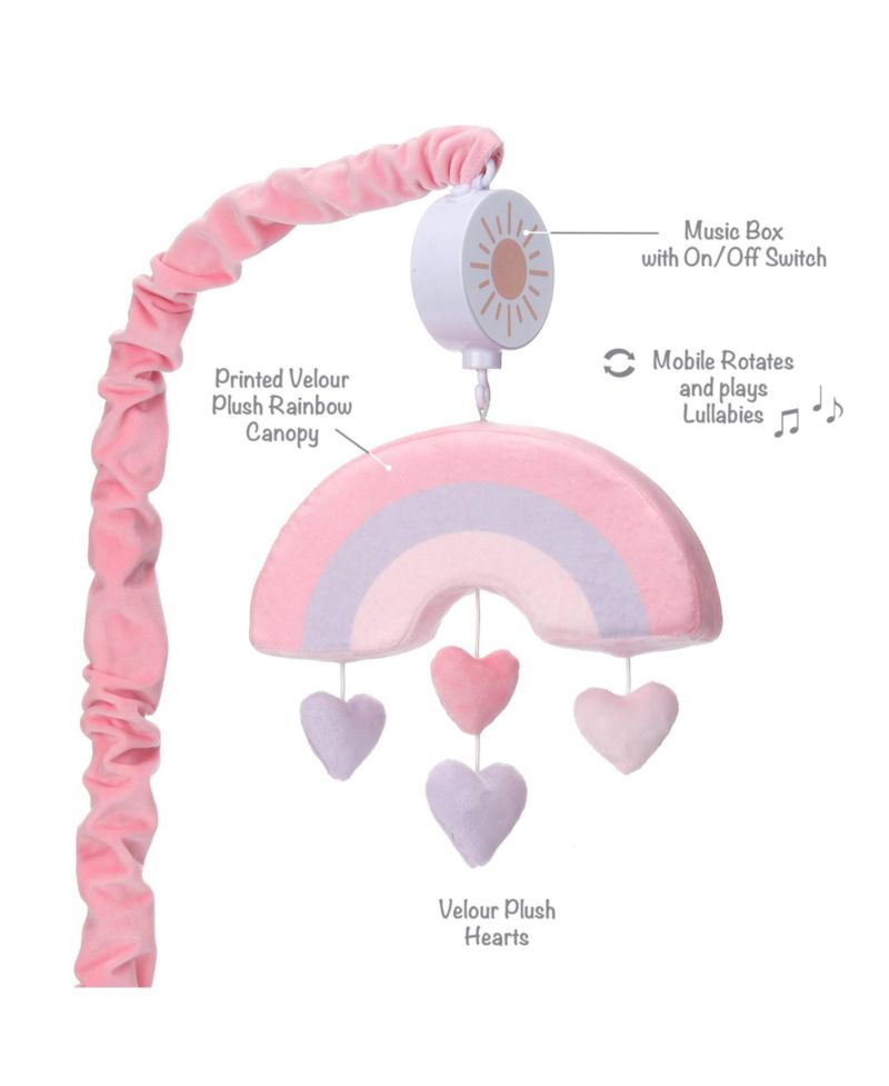 Rainbow Hearts Pink/Purple Musical Baby Crib Mobile Soother Toy