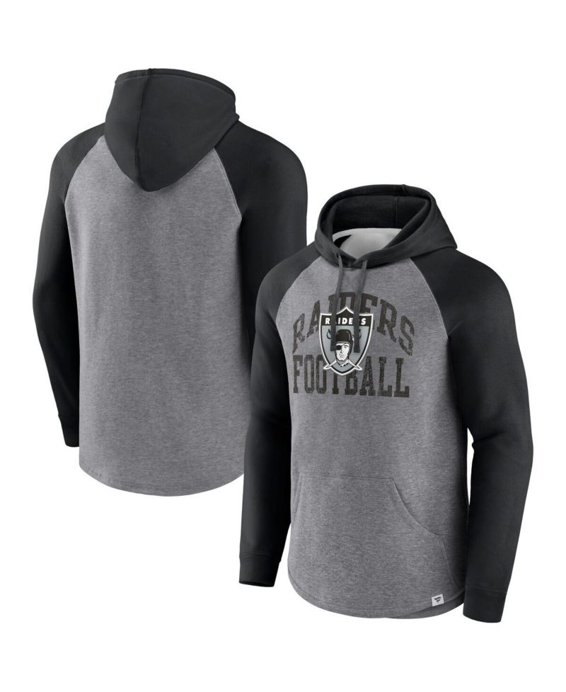 Men's Heather Gray Distressed Las Vegas Raiders Favorite Arch Raglan Pullover Hoodie