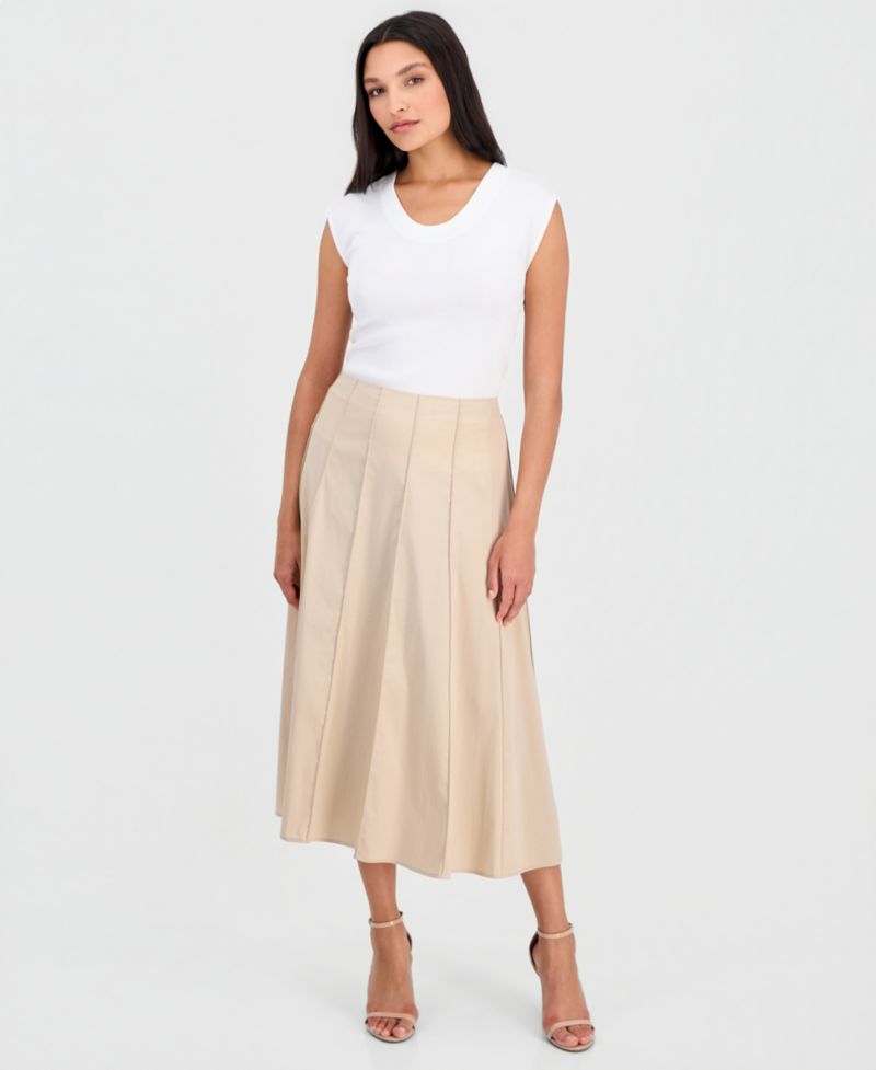 Petite Pull-On Paneled A-Line Midi Skirt