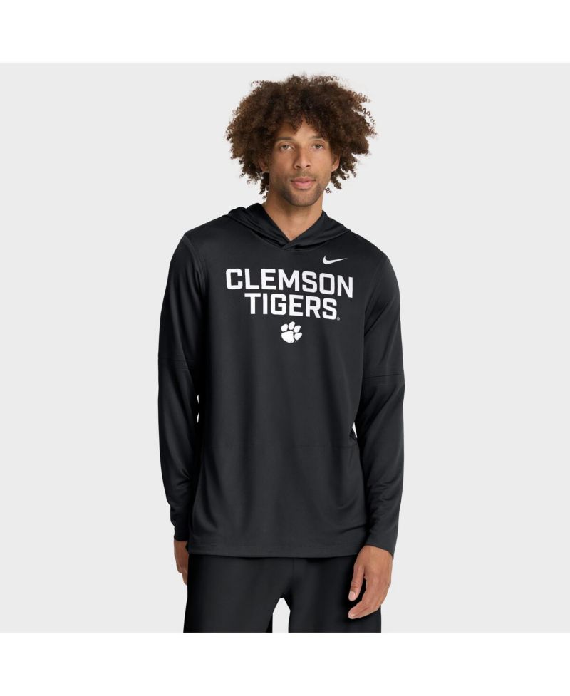 Men's Black Clemson Tigers 2025 Sideline Performance Long Sleeve Hoodie T-Shirt