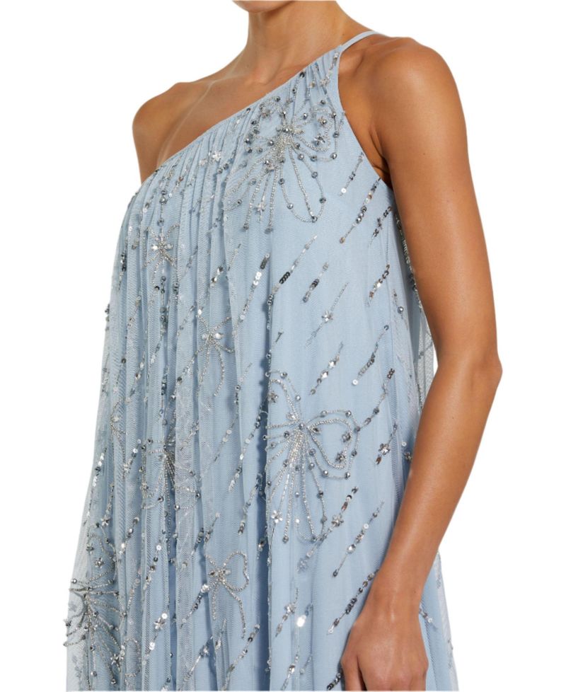 Women's Bow Embellished Mesh One Shoulder High Low Gown
