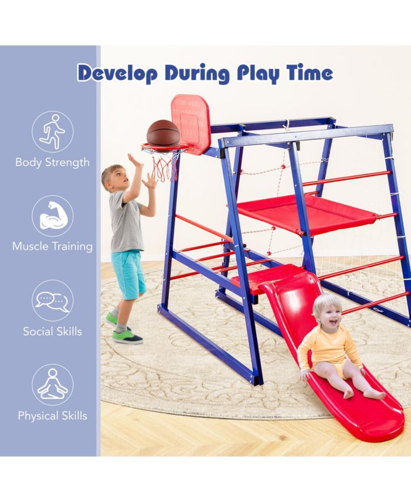 Toddler 7-In-1 Indoor Playground w/ Slide Climbing Net Crowling Ladder Rope Ladder
