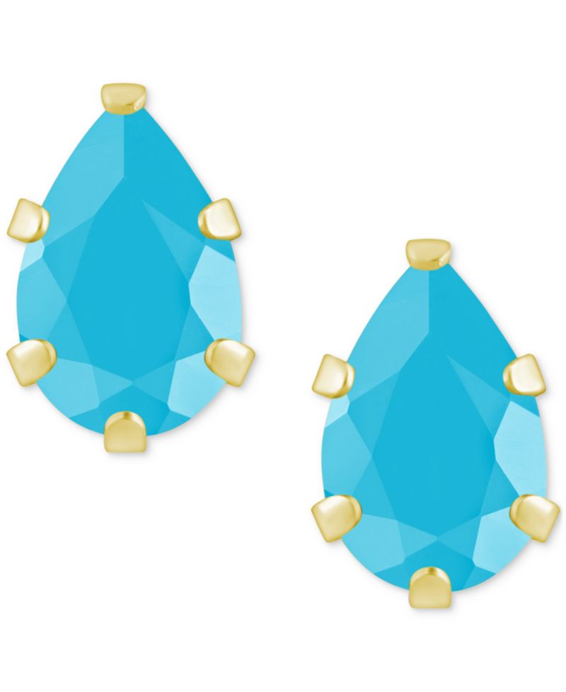 Turquoise Pear Solitaire Six Prong Stud Earrings in 14k Gold