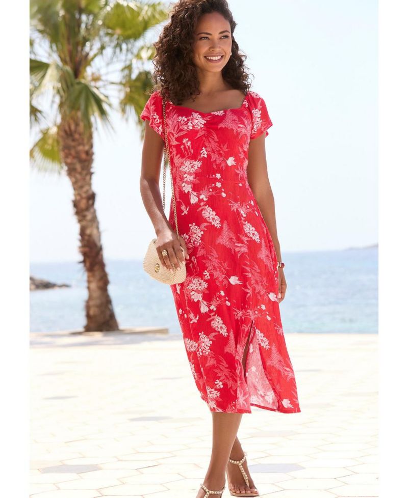 Women's Floral-Print A-Line Sweetheart Midi Dress
